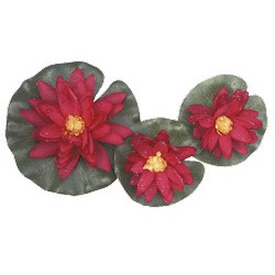 Fleurs synthétiques de nénuphar rouge lot de 3 (diam 10/8/8)