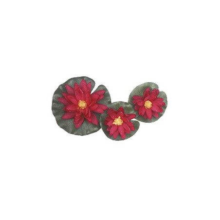 Fleurs synthétiques de nénuphar rouge lot de 3 (diam 10/8/8)