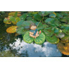 Enfant pêcheur assis sur une feuille de nénuphar