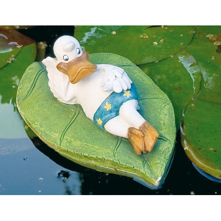 Gargouille Canard couché sur feuille en maillot de bain à étoiles