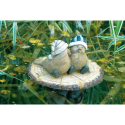 Gargouille Couple d'oiseaux assis sur un morceau bois