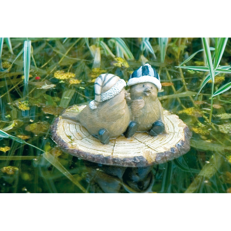 Gargouille Couple d'oiseaux assis sur un morceau bois