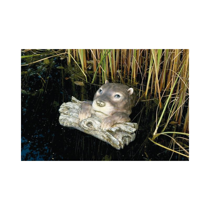 Gargouille Loutre couché sur rondin bois