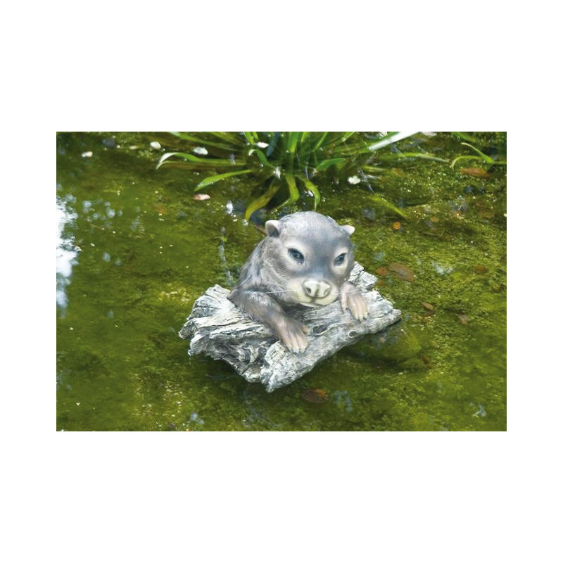 Gargouille Loutre couché sur rondin bois avec la tête levée