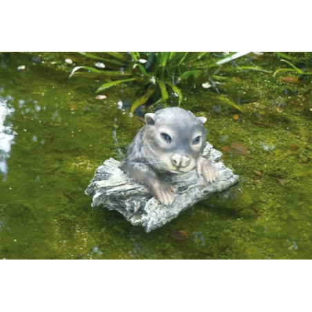 Gargouille Loutre couché sur rondin bois avec la tête levée