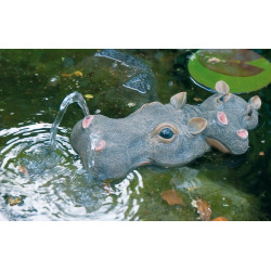 Gargouille Hippopotames mère et son petit avec pompe et tuyau